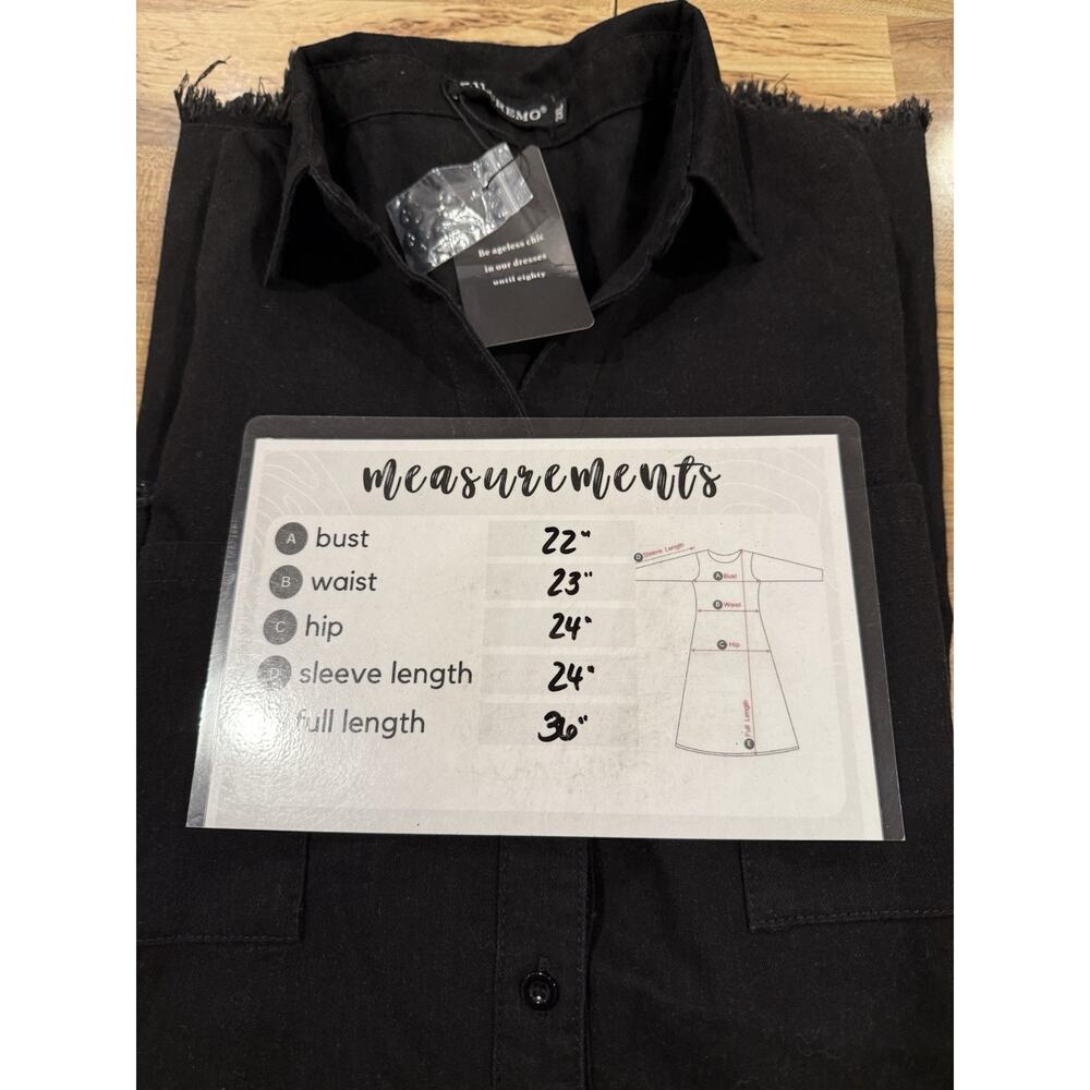 Zilcremo Women 2XL Shirt Dress Black Chambray Button Front Frayed Hem Runs Small - Picture 7 of 8
